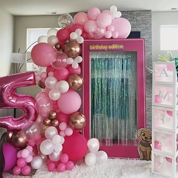 127pcs, Pink Girl Birthday Party Balloon Set 22 "aluminum Film Lip Balloon - Picture 2 of 6